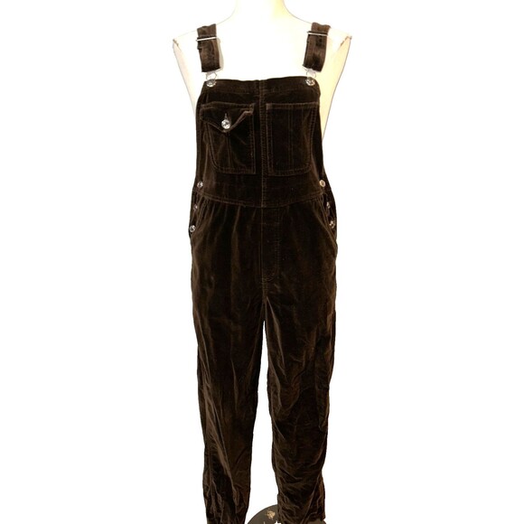 Xhilaration Women's Vintage Chocolate Brown Velvet Overalls size S Y2K Fall - Picture 1 of 6